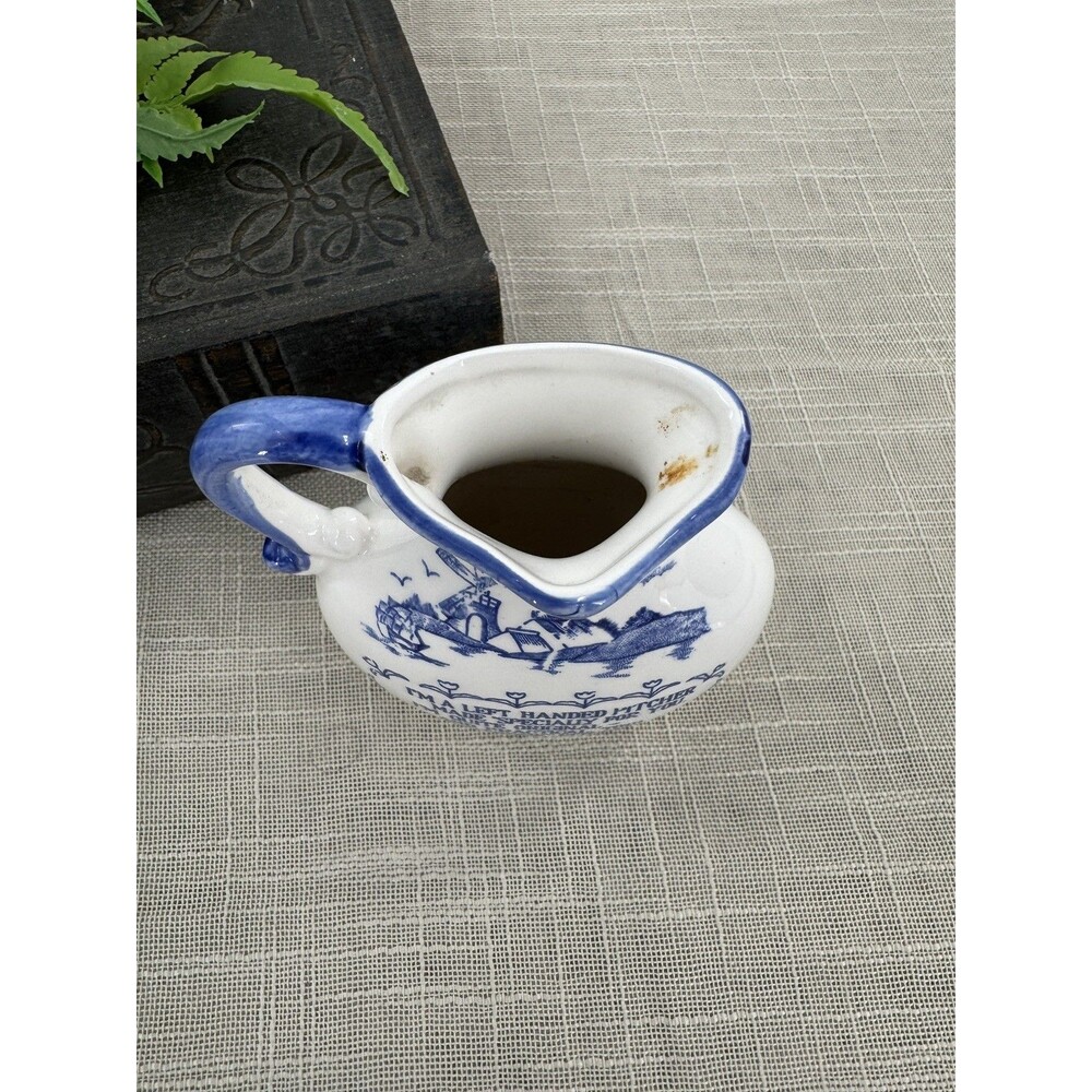 Vintage Blue & White Ceramic Left Handed Southpaw Pitcher Oregon Dutch Windmill - Picture 7 of 11